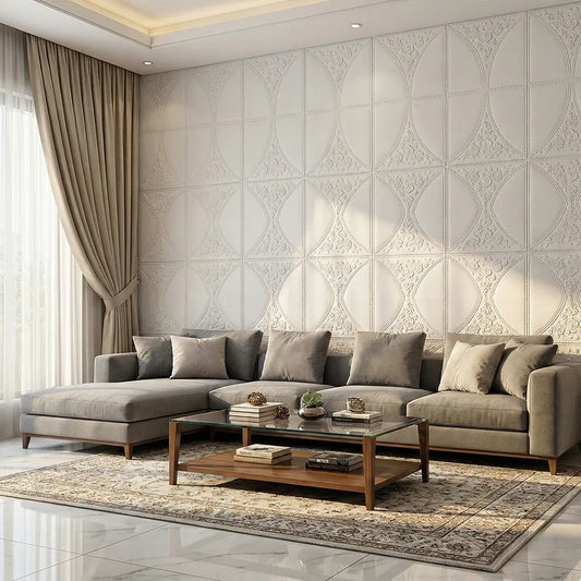 3D White flower pattern Wall Panels | Waterproof & Seelan-Proof (Self-Adhesive)