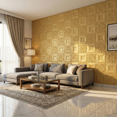 3D Golden flower Wall Panels | Waterproof & Seelan-Proof (Self-Adhesive)
